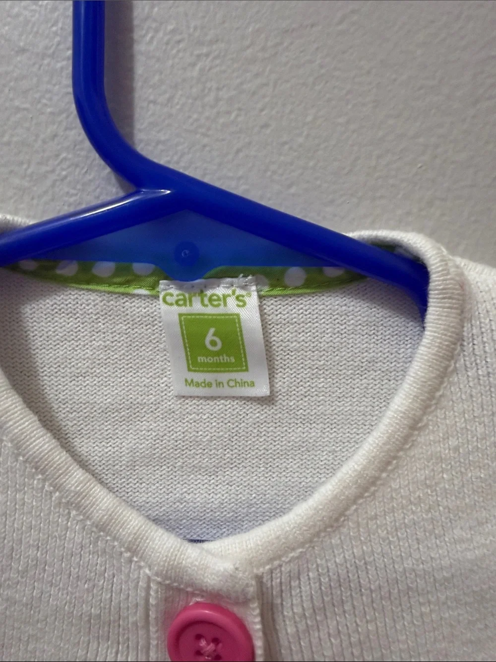 Carter's Cream Knit Cardigan with Pink and Lime Buttons